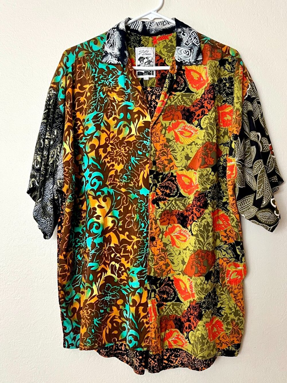 Vintage Sunday Driver 100% Rayon Mixed-Panel Cabana Shirt Made in the USA Large